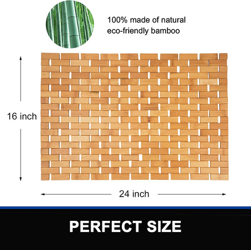 Bamboo Bath Mat Bathroom Rugs Floor Wood Shower Bathtub Waterproof Non Slip Accessories 16x24 Inch Easy to Clean, Natural, 1 pc