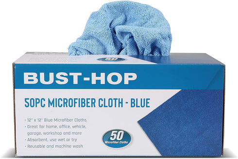 BUST-HOP Reusable Microfiber Wipes 12 by 12 Inches Cleaning Cloth Rags Softer Highly Absorbent Lint Free - Streak Free Wash Cloth for House Kitchen Car Window BLUE Pack of 50