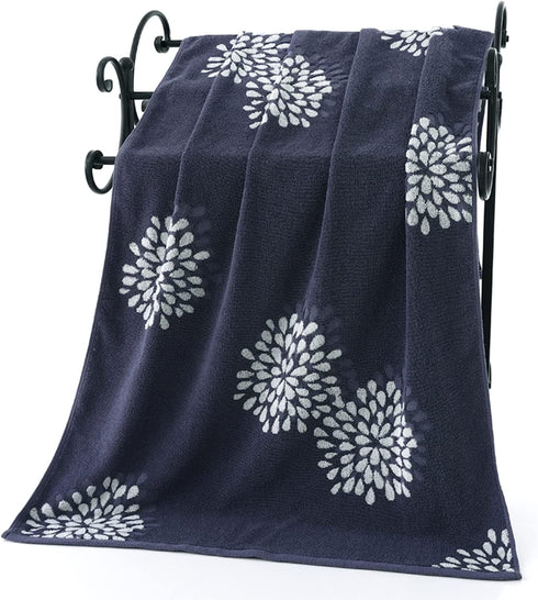 Pidada Bath Towel Hydrangea Pattern 100% Cotton Soft Absorbent Towels for Bathroom 1 Pack 27.6 x 55 Inch (Dark Grey)