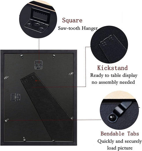 Decort 11x14 Picture Frame Set of 4 - Made to Display Pictures 8x10 with Mat or 11x14 Without Mat - Wide Molding - Pre-Installed Wall Mounting Hardware, Black
