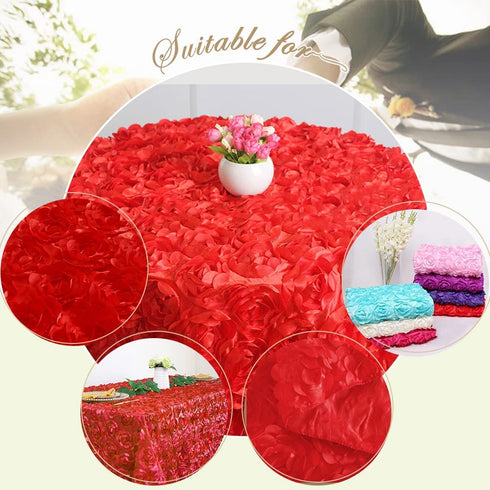 Red Flower Tablecloth 50 x 80 Inches Rosette Tablecloth 3D Floral Satin Rectangular Table Cloth Elegant for Wedding Birthday Party