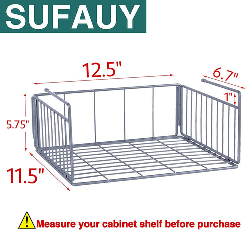 SUFAUY Stainless Steel 2-Pack Under Cabinet Shelf Basket Organizer, Metal Wire Rack Hanging Storage Baskets Holds up to 22lbs for Kitchen Pantry or Refrigerator, Silver