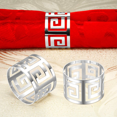 16 Packs Hollow Out Napkin Rings Holders Serviette Buckle Holder Exquisite Household Napkin Holder Adornment for Wedding Christmas Thanksgiving Party Dinner Table Decoration (Silver)