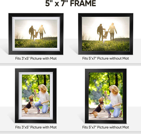 Nacial Picture Frames 5x7 Set of 4, Black Photo Frame, Display 4x6 Photo with Mat and 5x7 photo without Mat, Picture Frames Collage for Wall or Tabletop