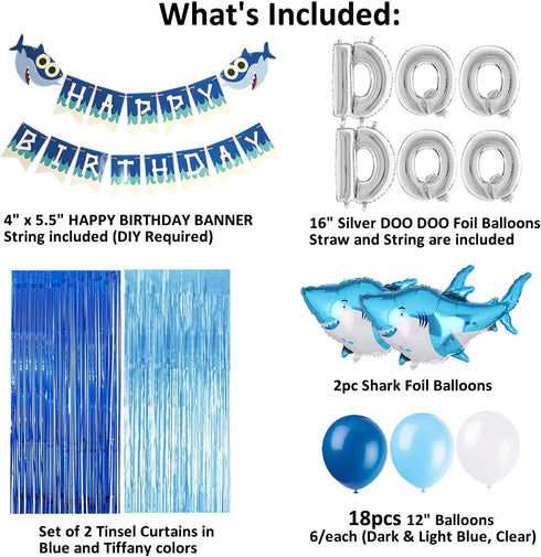 Baby Shark Party Supplies Decorations DOO DOO Foil Balloons Shark Birthday Banner for Boy Girl Baby Shower 1st 2nd 3rd Birthday Party Set Tinsel Curtain Backdrop