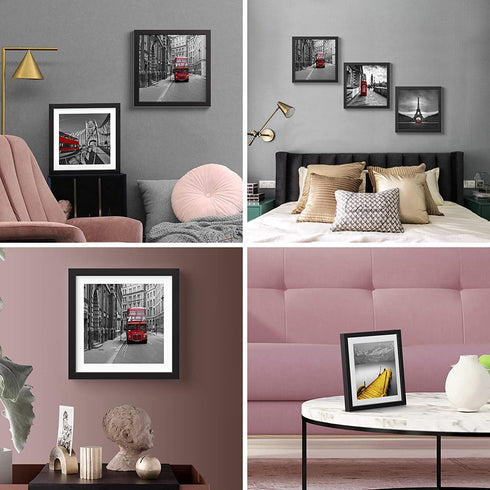 12x12 Picture Frames Black Solid Wood Display Pictures 10x10 or 8x8 with Mat or 12x12 without Mat - 12x12 Inch Square Photo Frames with 2 Mats for Wall or Tabletop Mount, 1 Pack
