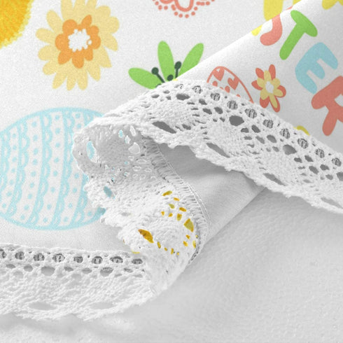 Baofu Easter Round Tablecloth Polyester Circular Egg Bunny Table Cloth Beautiful Water Resistant Spill Proof Large Vintage Table Cover for Dining Kitchen Party 60inch