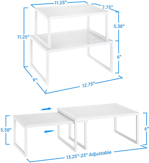2 Pack- Simple Trending Cabinet Shelf Organizer, Kitchen Counter Shelf Rack for Pantry Organization, Expandable Stackable, White