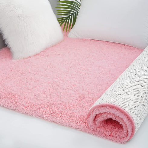 HQAYW Modern Fluffy Area Rug, Shaggy Rugs for Bedroom Living Room Ultra Soft Shag Fur Carpets for Kids Girls Nursery Plush Fuzzy Rug Cute Home Decor Rug, 3' x 5', Pink