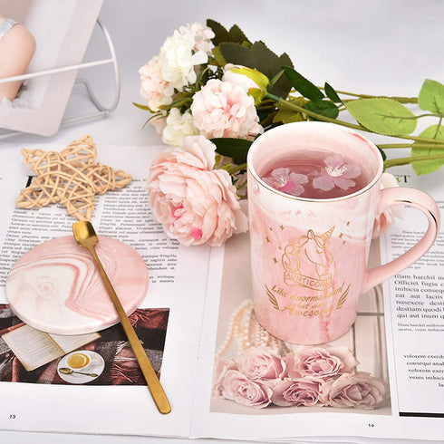 Aunticorn Coffee Mug - Best Aunt Mug - Auntie Gifts for Women - Aunt Gifts from Niece Nephew - Aunt Marble Coffee Mug for Christmas Birthday Mothers Day 14 Oz with Gift Box Coaster Spoon
