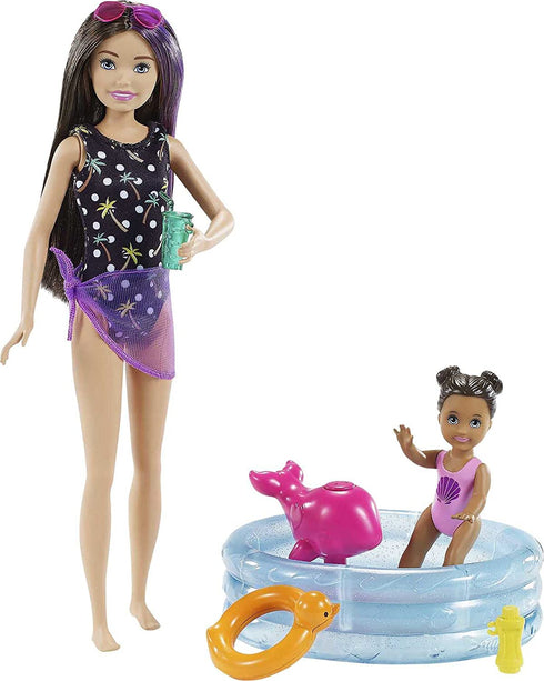 Barbie Skipper Babysitters Inc. Dolls & Playset with Babysitting Skipper Doll, Toddler Small Doll with Color-Change Swimsuit, Kiddie Pool, Whale Squirt Toy & Accessories for Kids 3 to 7 Years Old