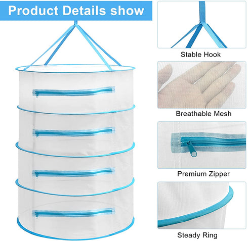 Herb Drying Rack Net 4 Layer Herb Dryer White Mesh Hanging Dryer Rack with Zipper 31.5''×24"
