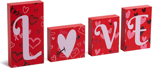 JOYIN Valentines Day Table Decoration LOVE Wooden Blocks Love Signs, Home Decoration LOVE Letter Signs, Freestanding Table Sign Home Accent for Girlfriend Wife Party Wedding Birthday Graduation Decor (Red)