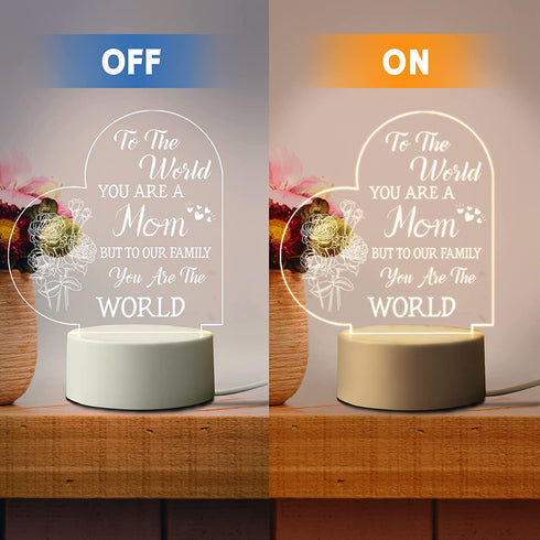 Mothers Day Gift for Mom from Daughter Son - Mom Gifts for Mother's Day, Birthday, Valentine's Day,Thanksgiving - Acrylic Engraved Night Light for Mom ( USB Powered )