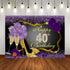 Happy 40th Birthday Backdrops Shining Purple Dots and Gold Frame Photography Background for Party Decorations Rose Floral Balloons Heels Champagne Glass Party Banner Supplies Photo Studio Props 7x5ft