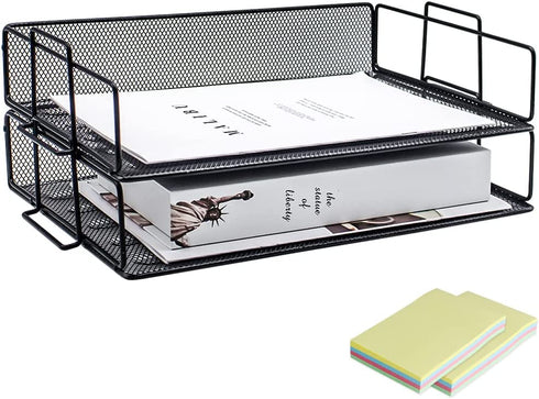 DUOFIRE Paper Organizer for Desk 2 Tier Letter Tray, Paper Tray Organizer Letter Tray Mesh Office Desk Organizers and Accessories for School Home Office Supplies