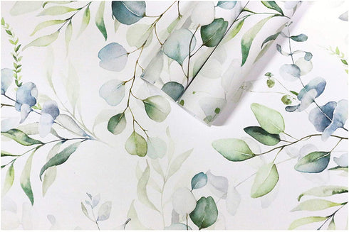 HaokHome 93042 Peel and Stick Wallpaper Green/White Eucalyptus Leaf Floral Wall Mural Home Nursery Boho Decor 17.7in x 9.8ft