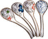 Japanese and Korean Soup Spoon set of 4, Long Curved Handle Asian Retro Chinese Ceramic Rice Spoons for Ramen Noodle(Different Color)
