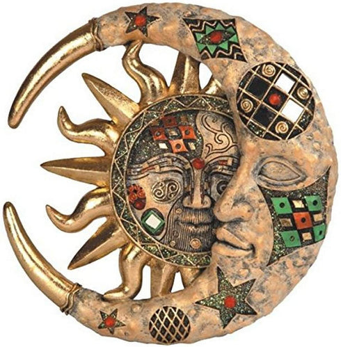 StealStreet SS-G-63069 Tan Cracked Mosaic Crescent Moon and Sun Wall Plaque Decoration