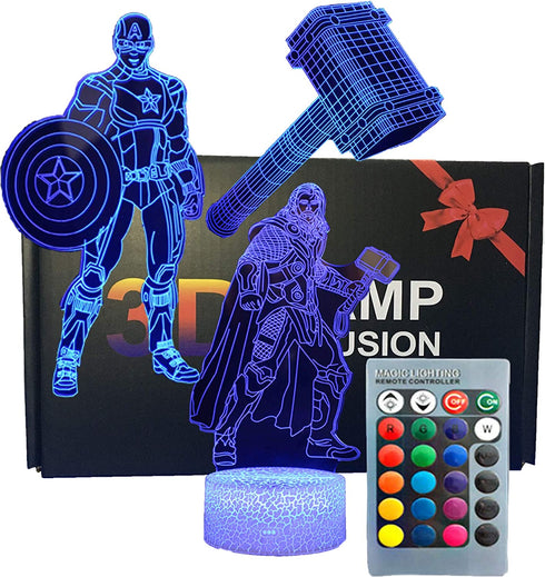 SNOMYRS LED Superhero Night Light 3D with Remote Control and Smart Touch 16 Color Changing Decoration Light Boy Gift