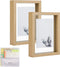 MUYE 5x7 Floating Frame Set of 2,Double Glass Rustic Photo Frame for Wall Hanging or Tabletop Standing,Also Display 4x6 or 3x5 Photo for Floating Effect,Natural Wood