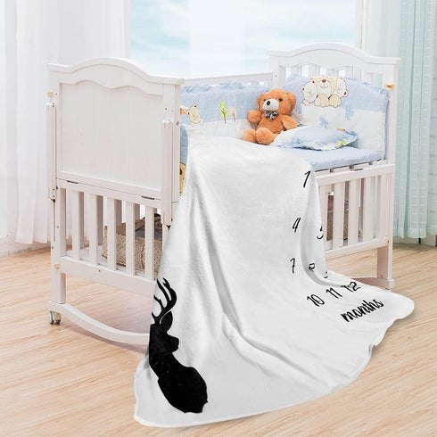 Baby Monthly Milestone Blanket Boy - Newborn Month Blanket Unisex Neutral Personalized Shower Gift Deer Antlers Nursery Decor Photography Background Prop with Frame Large 51''x40''