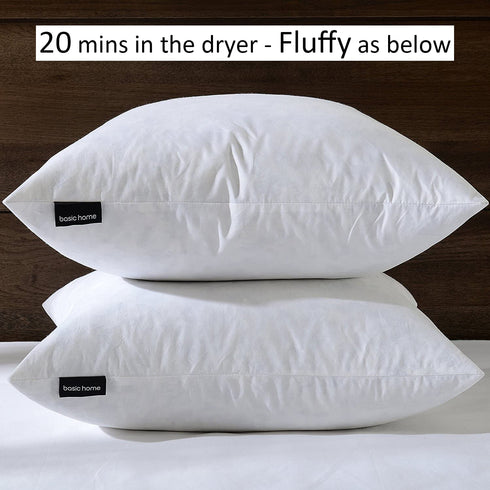 14x14 Decorative Throw Pillow Inserts-Down Feather Pillow Inserts-Square-Cotton Fabric-Set of 2-White