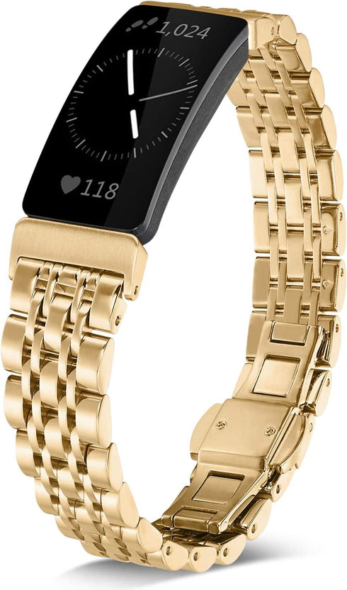 Shangpule Compatible with Fitbit Inspire HR / Inspire 2 / Inspire Bands , Stainless Steel Metal Replacement Wrist Band for Fitbit Inspire Women Man Large Small (Gold)