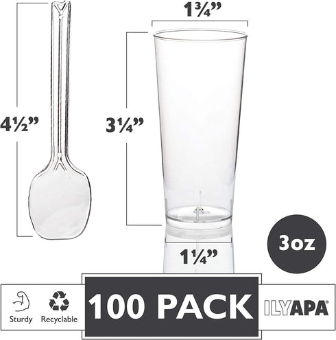 100 Mini Plastic Dessert Cups with Spoons - 3 oz Round Dessert Shooters for Chocolate Desserts, Appetizers, Samplers, Dessert Shot Glasses & More