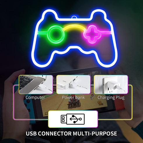 Game Neon Sign Gamepad Shape LED Neon Signs for Wall Decor, Game Shaped Neon Lights for Bedroom Game Room Decor Teen Boys Gamer Party Gaming Wall Decoration Gift Wall Signs