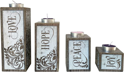 Cathedral Art Love Hope Peace Joy Pillar Advent W/Tea Lights Abbey & CA Gift Inspirational Candle Set, Multi
