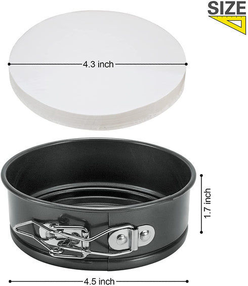 4.5 Inch Mini Springform Pan, Set of 5 With 100pcs Wax Paper, Small Nonstick Cake Pan for Mini Cheesecakes, Pizzas and Quiches