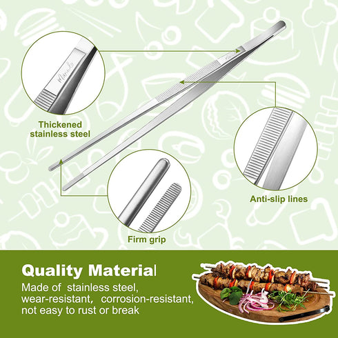 3 Pieces Cooking Tweezer Tong Includes 2 Pieces 12 Inch Extra Long Tweezer Tongs and 11 Inch Stainless Steel Kitchen Food Tong Bread Clip Pastry Clamp Barbecue Kitchen Tong for Cooking Sea food