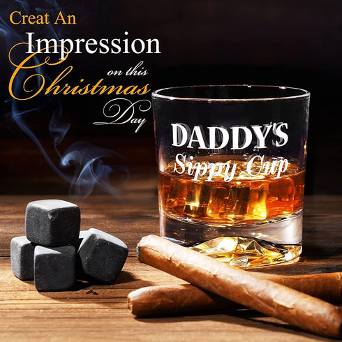 Gifts for Dad Men, Daddy's Sippy Cup Whiskey Glass, Valentines Day Funny Birthday Anniversary Gag Gifts Ideas for New Dads Father Husband Him Papa from Daughter Son Kids, Cool Bourbon Scotch Presents