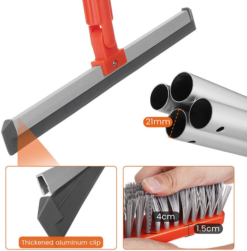 Baban Floor Squeegee Scrubber with Scrub Brush, Window Cleaning Tool with 13.8'' Floor Squeegee and 11.8'' Sweep Brush, Multifunction Magic Broom with 60˜™ Long Handle, Squeegee Broom for Liquid Dirt