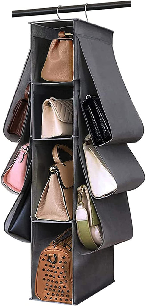 OULLYY Hanging Purse Handbag Organizer Wardrobe Closet Organizer Nonwoven 10 Pockets Hanging Closet Storage Bag with 360 Degree Swivel Hook