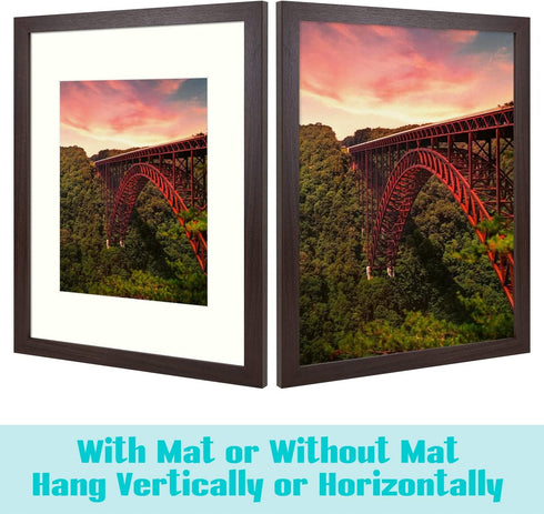 Frametory, 12x16 Picture Frame - Made to Display Pictures 8.5x11 Photo with Ivory Color Mat - Wide Molding - Built in Hanging Features - Wall Mounting Hardware (12x16, Walnut)
