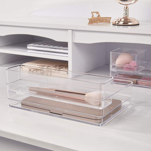 STORi Plastic Makeup and Vanity Stackable Drawer Organizers | Perfect for Makeup Brushes and Palettes, Beauty Accessories, Office Supplies, Craft, and Kitchen | 10 Piece Set | Clear