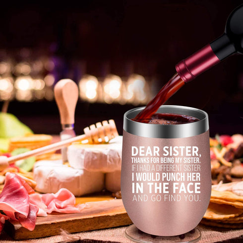 Sisters Gifts from Sister, Brother - Mothers Day Gifts for Sister - Sister Gifts for Women - Funny Birthday Wine Gifts for Little, Big Sister, Soul Sister, Sister in Law - GSPY Sister Wine Tumbler Cup