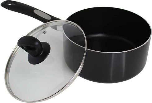 Mirro A79723 Get A Grip Aluminum Nonstick Sauce Pan with Glass Lid Cover Cookware, 2-Quart, Black