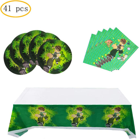 Ben 10 Birthday Party Supplies, 20 pcs Plates 20 pcs Napkins 1 pcs Tablecloth, Ben 10 Themed Party Supplies Set.