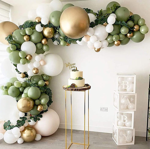 Boognt DIY Sage Green and White Balloon Garland Arch Kit for Boho Jungle Safari Outdoor Woodland Baby Shower Eucalyptus Wedding Bridal Shower Birthday Backdrop Party Decoration