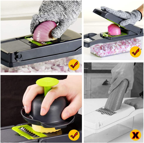 Cambom Onion Chopper Vegetable Chopper Mandoline Slicer Dicer with Colander Basket And Container Food Chopper Onion Cutter with Protective Gloves(Gray)