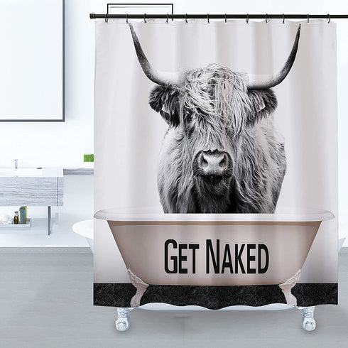 DOMOKU Highland Cow Shower Curtain Get Naked Cow Shower Curtain Polyester Waterproof Western Farmhouse Cow Print Funny Shower Curtain with Hooks,72 X 72 Inche