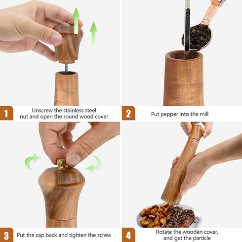 Pepper Grinder 10 Inch,Acacia Wood salt and pepper grinders refillable salt grinder pepper Mill with Adjustable Coarsenesssalt and pepper grinder shaker Tableware Gifts,Father's day gift