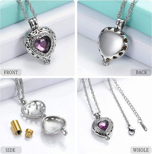 shajwo Cremation Jewelry Heart Urn Necklace for Ashes for Women Gilrs Mini Memorial Keepsake Birthstone Crystals Human Pet Ashes Pendant