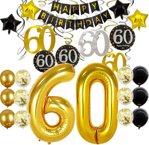 60th Birthday Decorations For Men -Happy Birthday Banner 60 Birthday Balloons Birthday Party Balloon Numbers