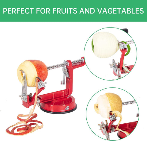 Apple Peeler Slicer Corer Apple Corer and Slicer Stainless Steel Apple Corer Slicer Peeler Fruit Peeler Apple Peelers for Kitchen Durable Alloy Apple Peeler with Powerful Suction Base Red