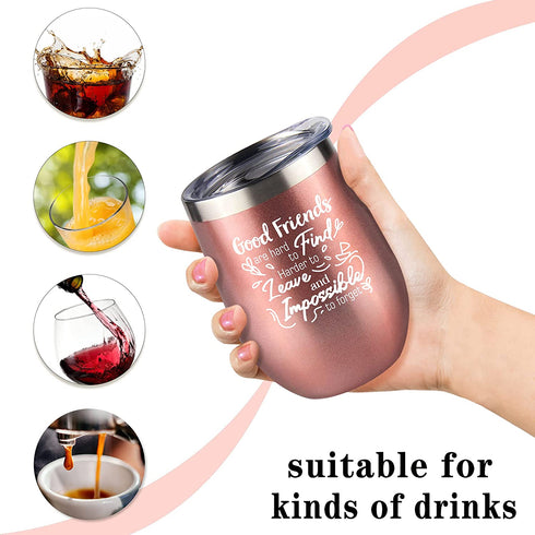 Pinata Good Friend Wine Tumbler Cup Rose Gold Capacity 12oz, Best Friend Birthday Gifts for Women, Friend, BFF, Female, Funny Christmas, New Year, Birthday Friend Gift Ideas