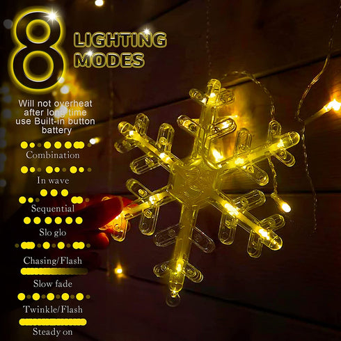 126 LED Window Curtain String Lights Fairy Hanging Lights USB Plug in Curtain Theme Light 8 Modes Control Decoration Window Light for Indoor Outdoor for Party (Warm White,Snowflake)